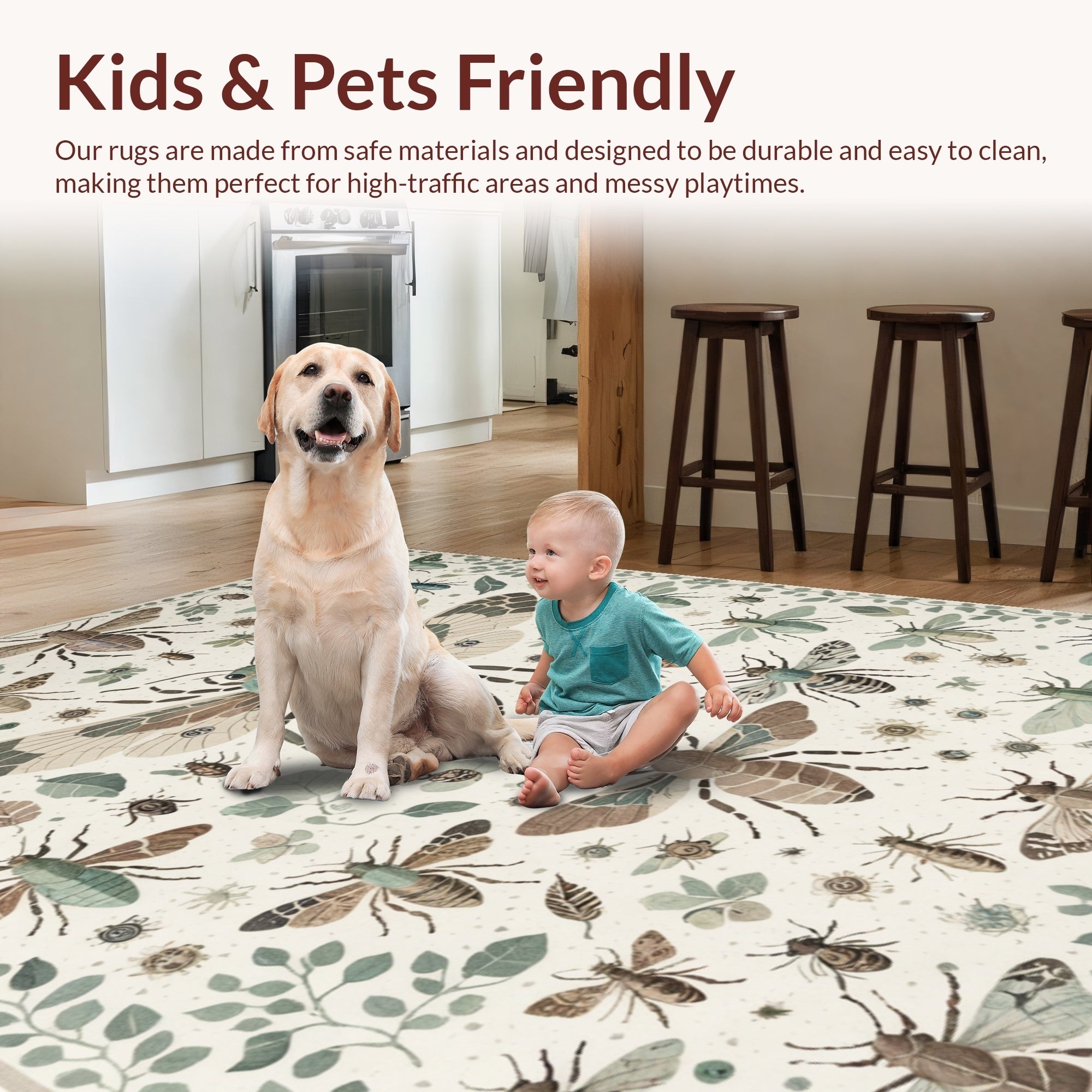 Ultra Soft Area Rug, Non Slip, Stain Resistant, Washable Area Rugs for Living Room, Bedroom, Modern Insect Print Stain Resistant Rug(Ivory) - ODIKA
