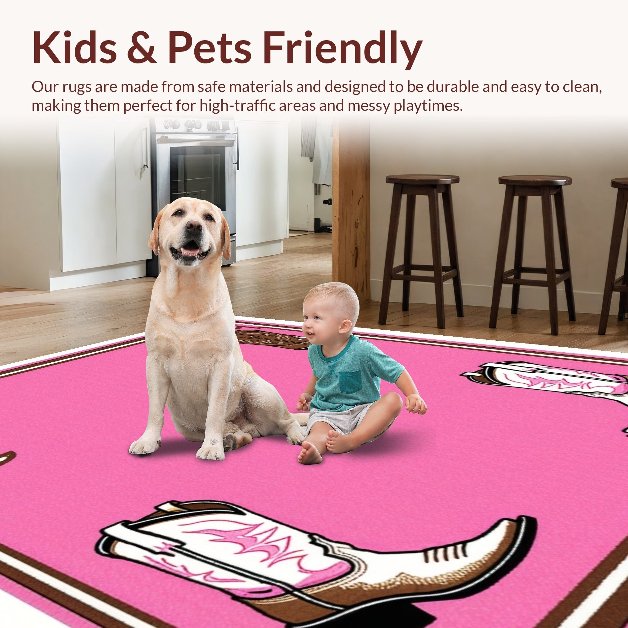 Ultra Soft Area Rug, Non Slip, Stain Resistant, Washable Area Rugs for Living Room, Bedroom, Cowgirl Boots Western(Pink) - ODIKA