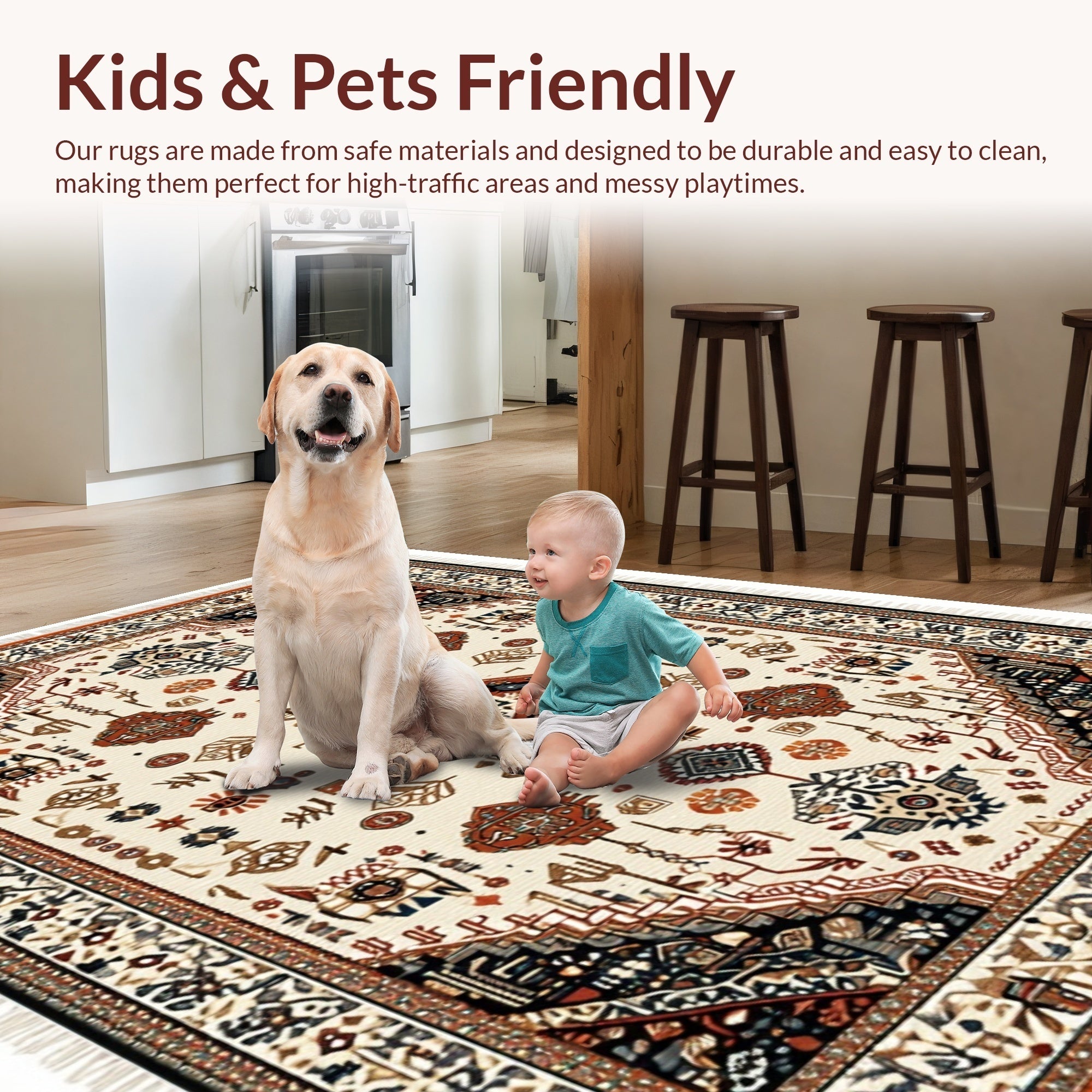 Ultra Soft Area Rug, Non Slip, Stain Resistant, Washable Area Rugs for Living Room, Bedroom, Boho Non-Shedding Living Room Rug(White) - ODIKA