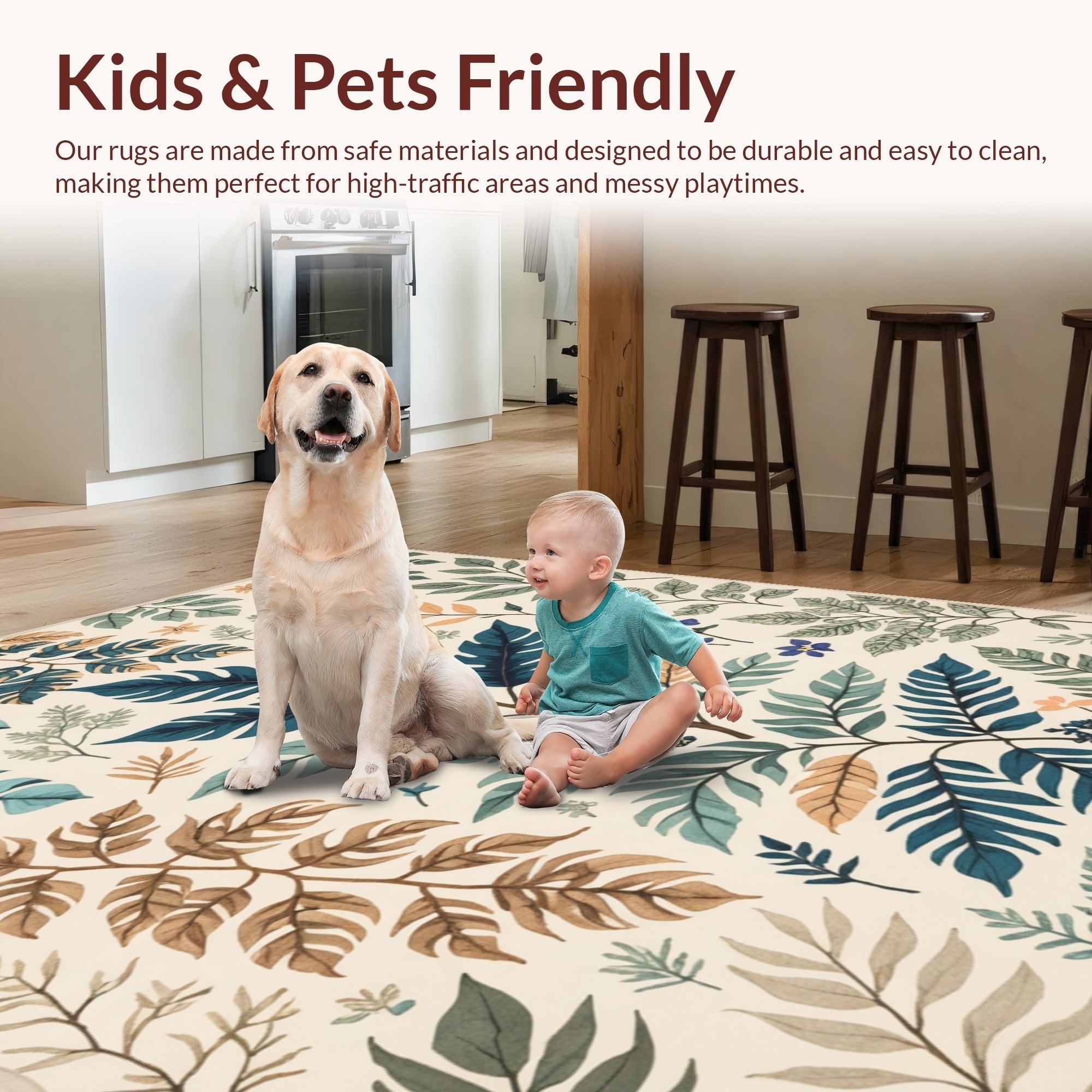 Ultra Soft Area Rug, Non Slip, Stain Resistant, Washable Area Rugs for Living Room, Bedroom, Beige Jungle Print Kids Playroom Rug(Ivory) - ODIKA