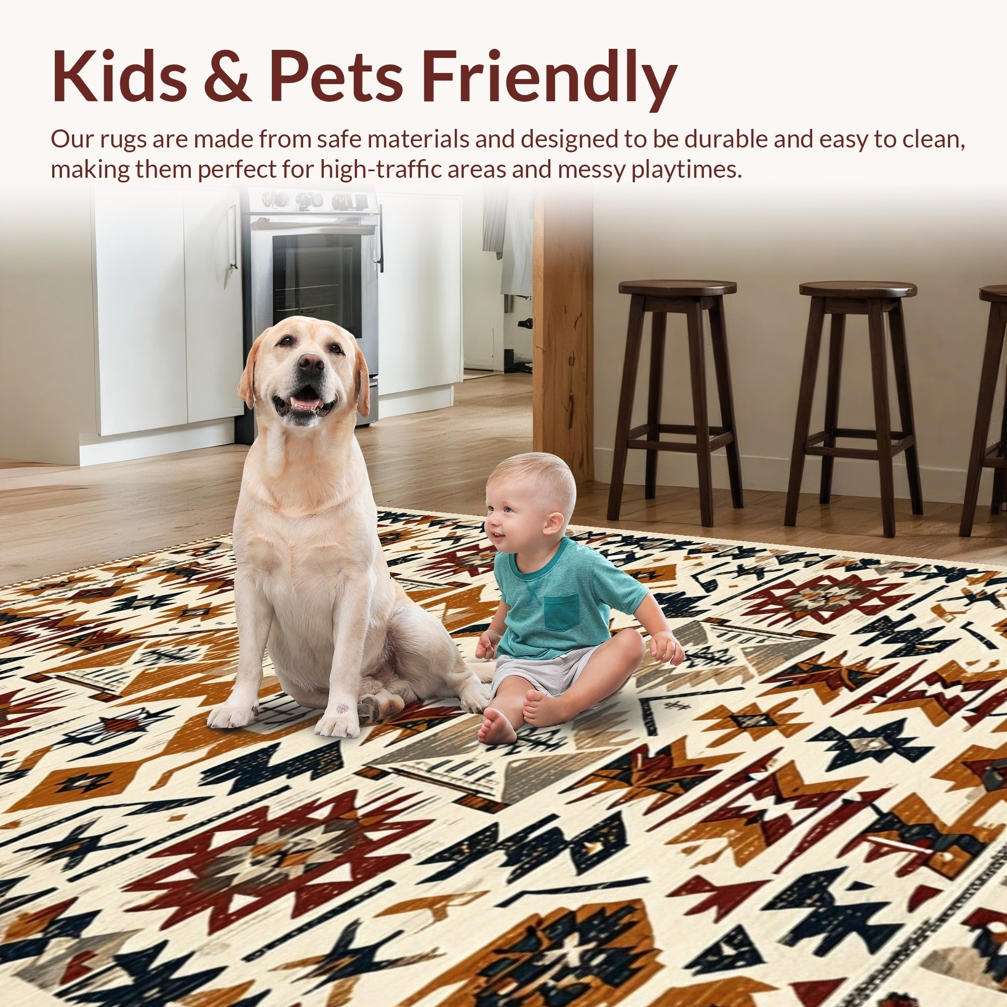 Ultra Soft Area Rug, Non Slip, Stain Resistant, Washable Area Rugs for Living Room, Bedroom, Non-Slip Western Aztec Living Room Rug(Brown) - ODIKA