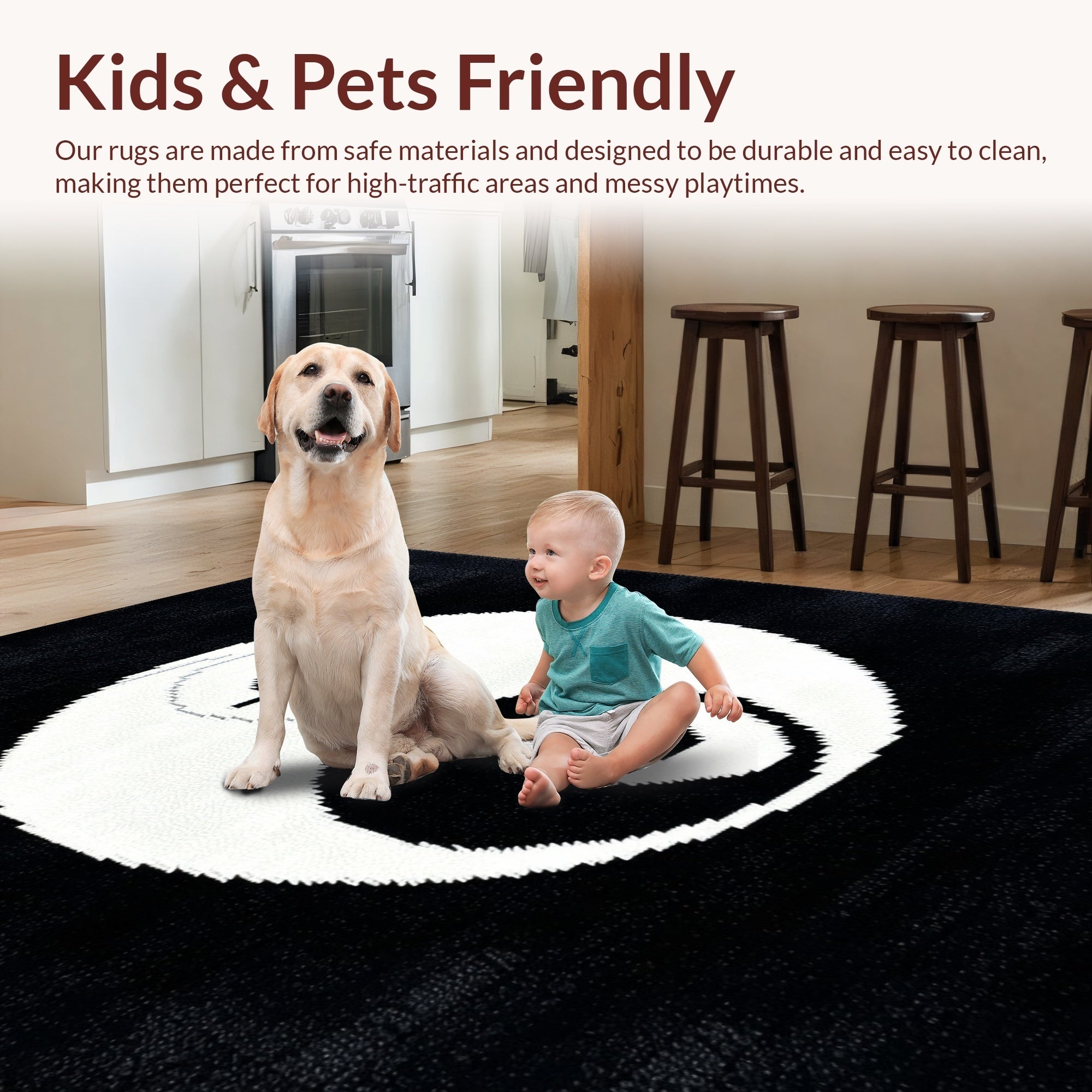Ultra Soft Area Rug, Non Slip, Stain Resistant, Washable Area Rugs for Living Room, Bedroom, Soft Black and White Yoga Mat(Black) - ODIKA