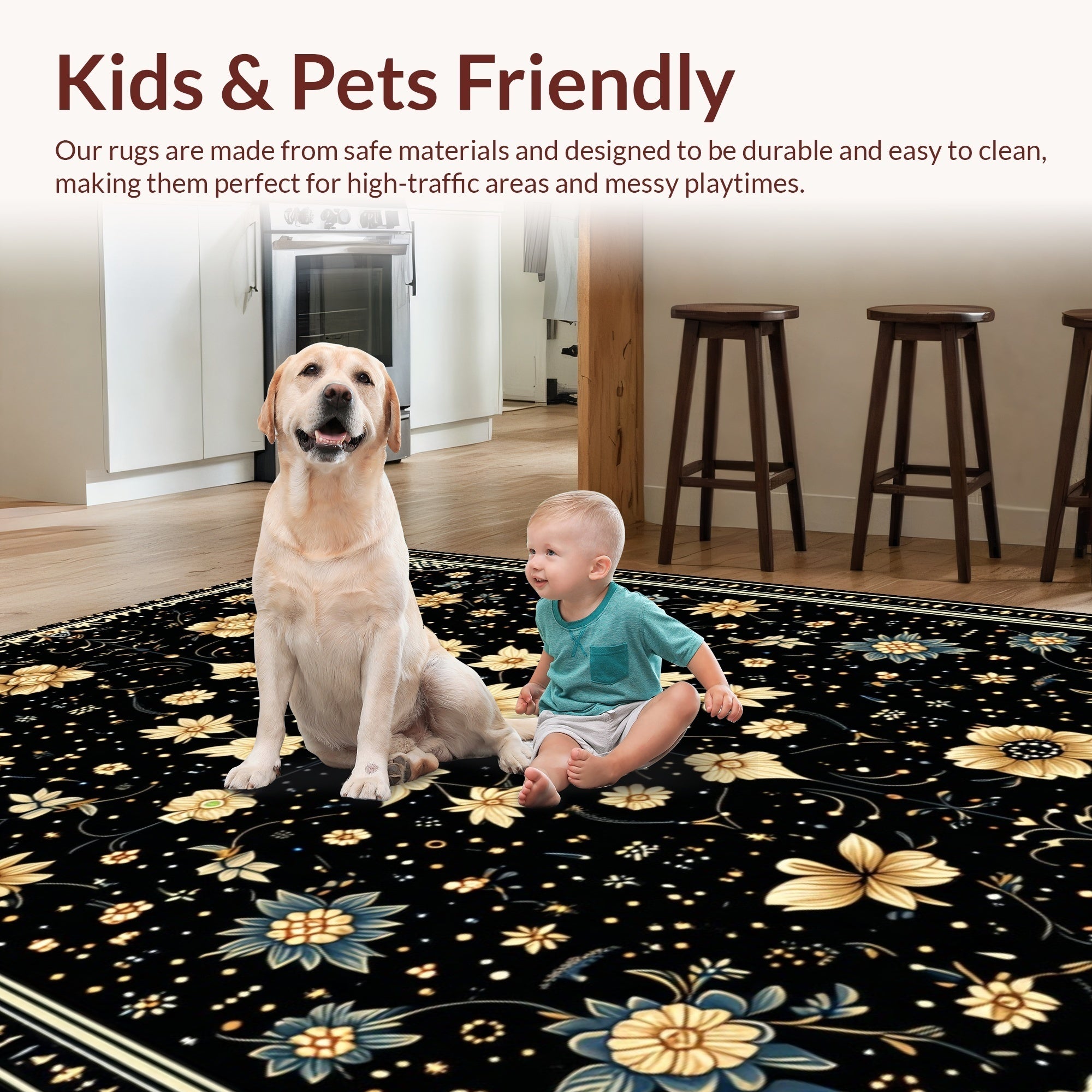 Ultra Soft Area Rug, Non Slip, Stain Resistant, Washable Area Rugs for Living Room, Bedroom, Vintage Celestial Moth(Black) - ODIKA