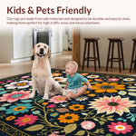Ultra Soft Area Rug, Non Slip, Stain Resistant, Washable Area Rugs for Living Room, Bedroom, Floral Fantasy Low Pile(Black) - ODIKA