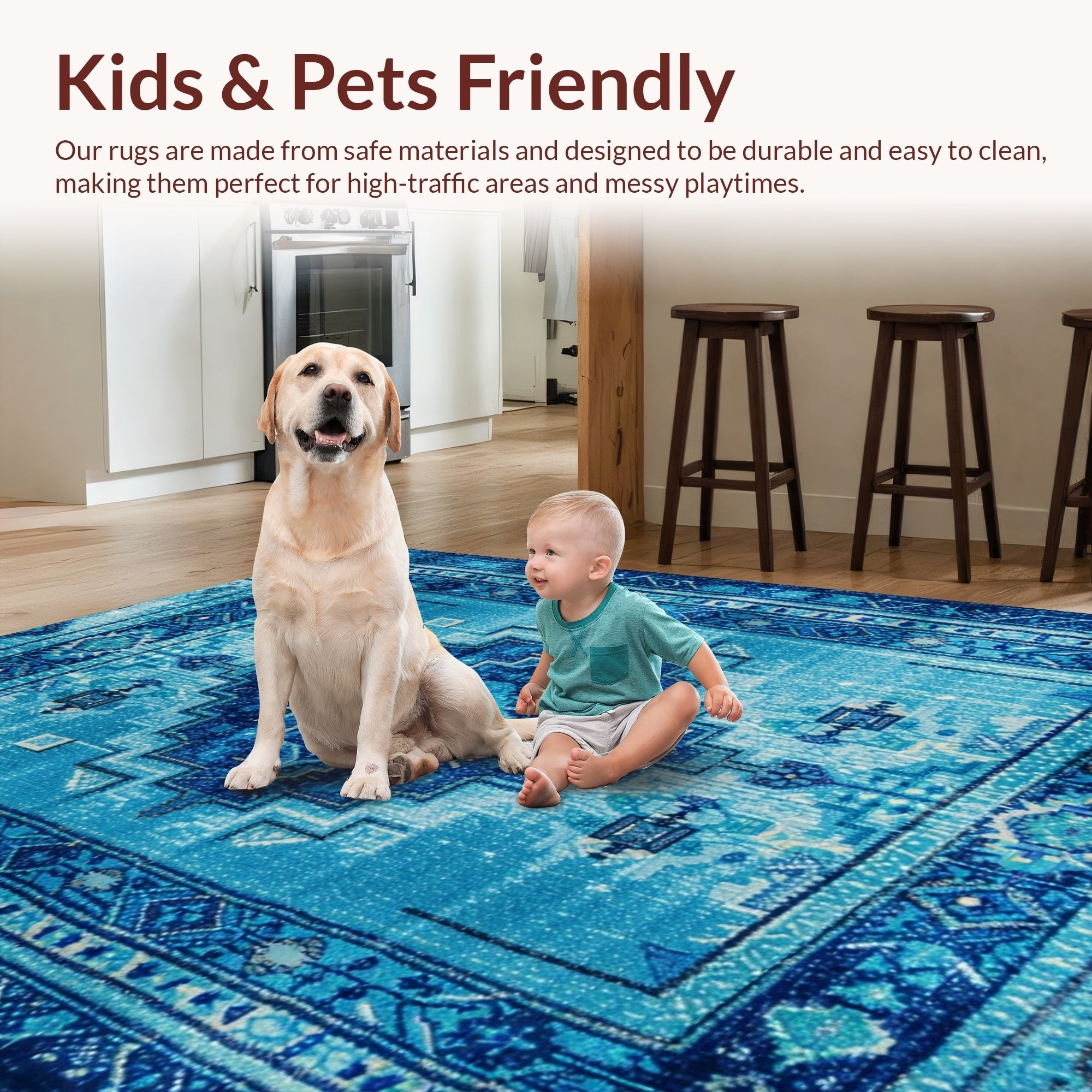 Ultra Soft Area Rug, Non Slip, Stain Resistant, Washable Area Rugs for Living Room, Bedroom, Carousel Kids Playroom(Blue) - ODIKA