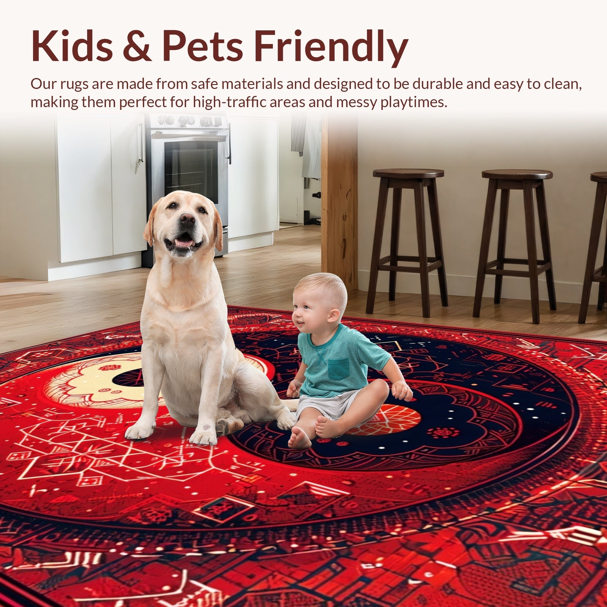Ultra Soft Area Rug, Non Slip, Stain Resistant, Washable Area Rugs for Living Room, Bedroom, Soft Non-Slip Yin Yang Meditation Rug(Red) - ODIKA