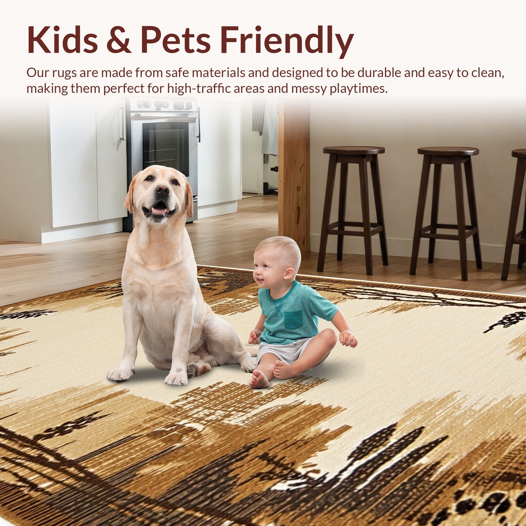 Ultra Soft Area Rug, Non Slip, Stain Resistant, Washable Area Rugs for Living Room, Bedroom, Washable Indoor Outdoor Runner(Beige) - ODIKA