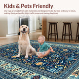 Ultra Soft Area Rug, Non Slip, Stain Resistant, Washable Area Rugs for Living Room, Bedroom, Vintage Boho Oriental Jungle(Blue) - ODIKA