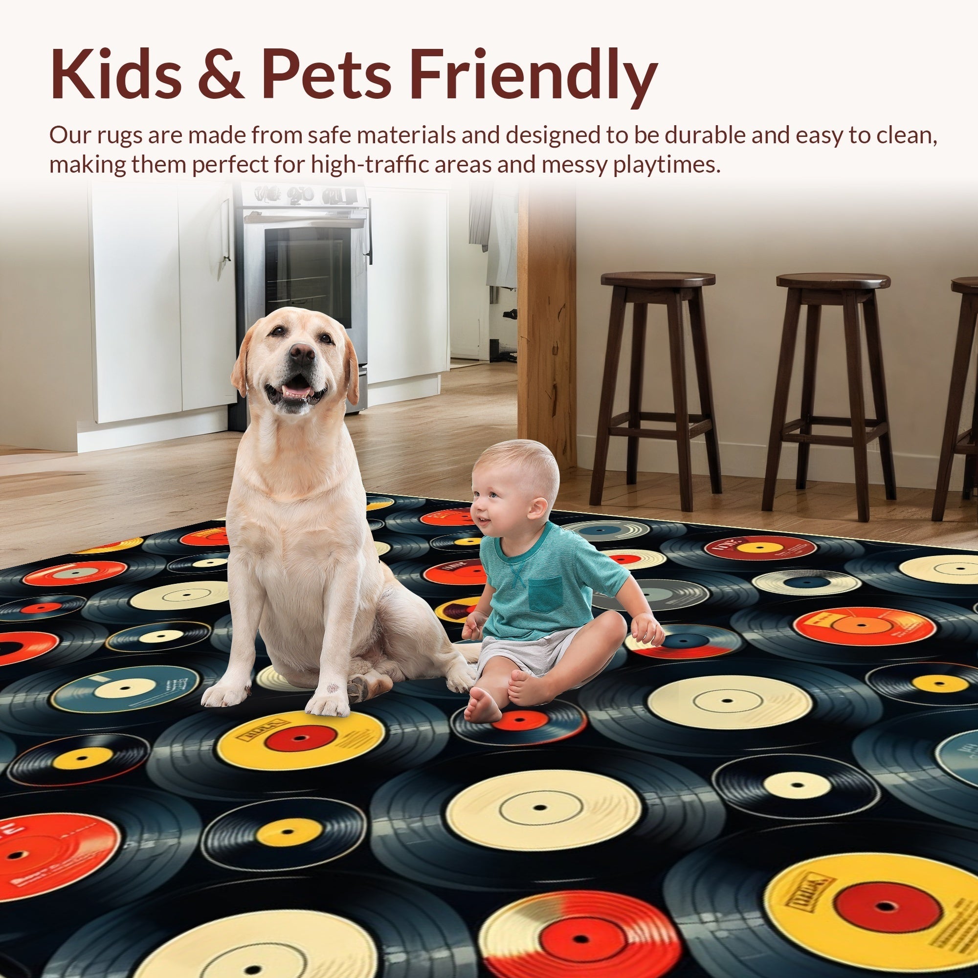 Ultra Soft Area Rug, Non Slip, Stain Resistant, Washable Area Rugs for Living Room, Bedroom, Retro Music Theme Non-Slip Bath Decor(Red) - ODIKA