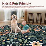 Ultra Soft Area Rug, Non Slip, Stain Resistant, Washable Area Rugs for Living Room, Bedroom, Boho Botanical Non-Slip Living Room(Black) - ODIKA