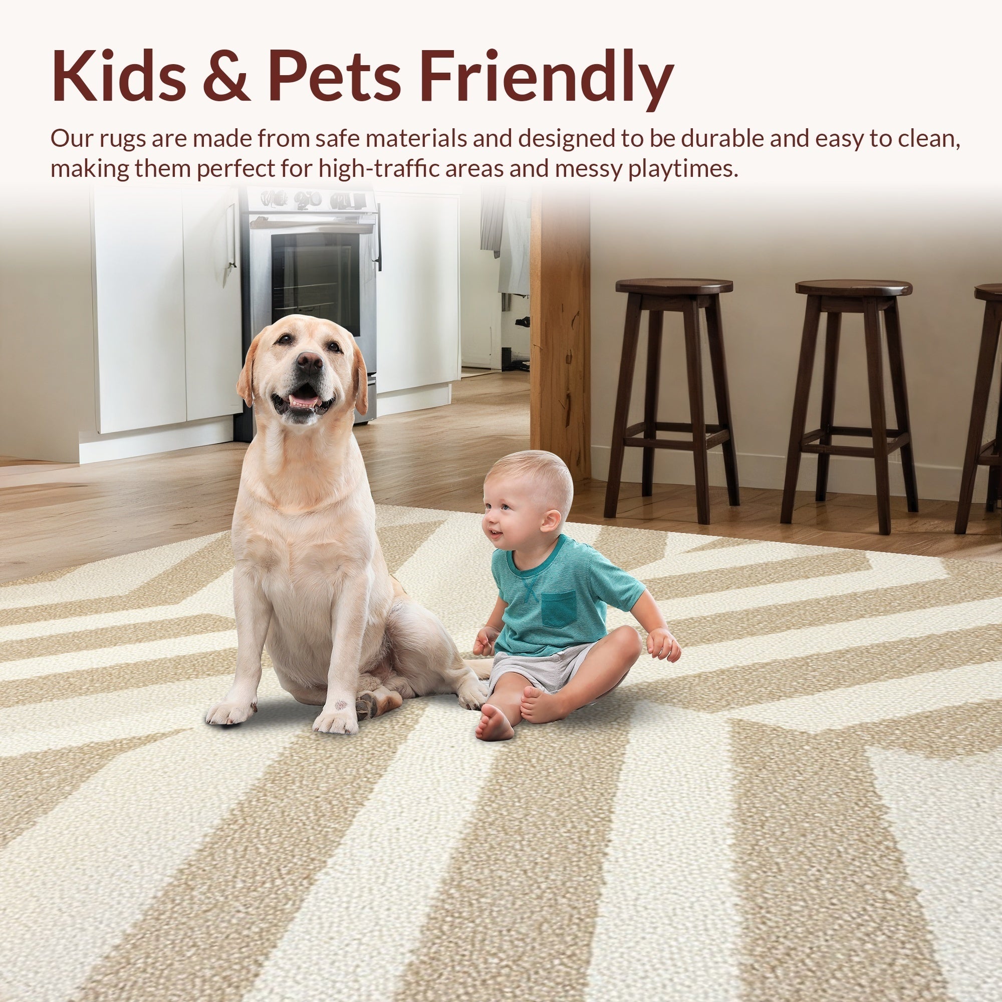 Ultra Soft Area Rug, Non Slip, Stain Resistant, Washable Area Rugs for Living Room, Bedroom, Handmade Chevron Wool(Beige) - ODIKA