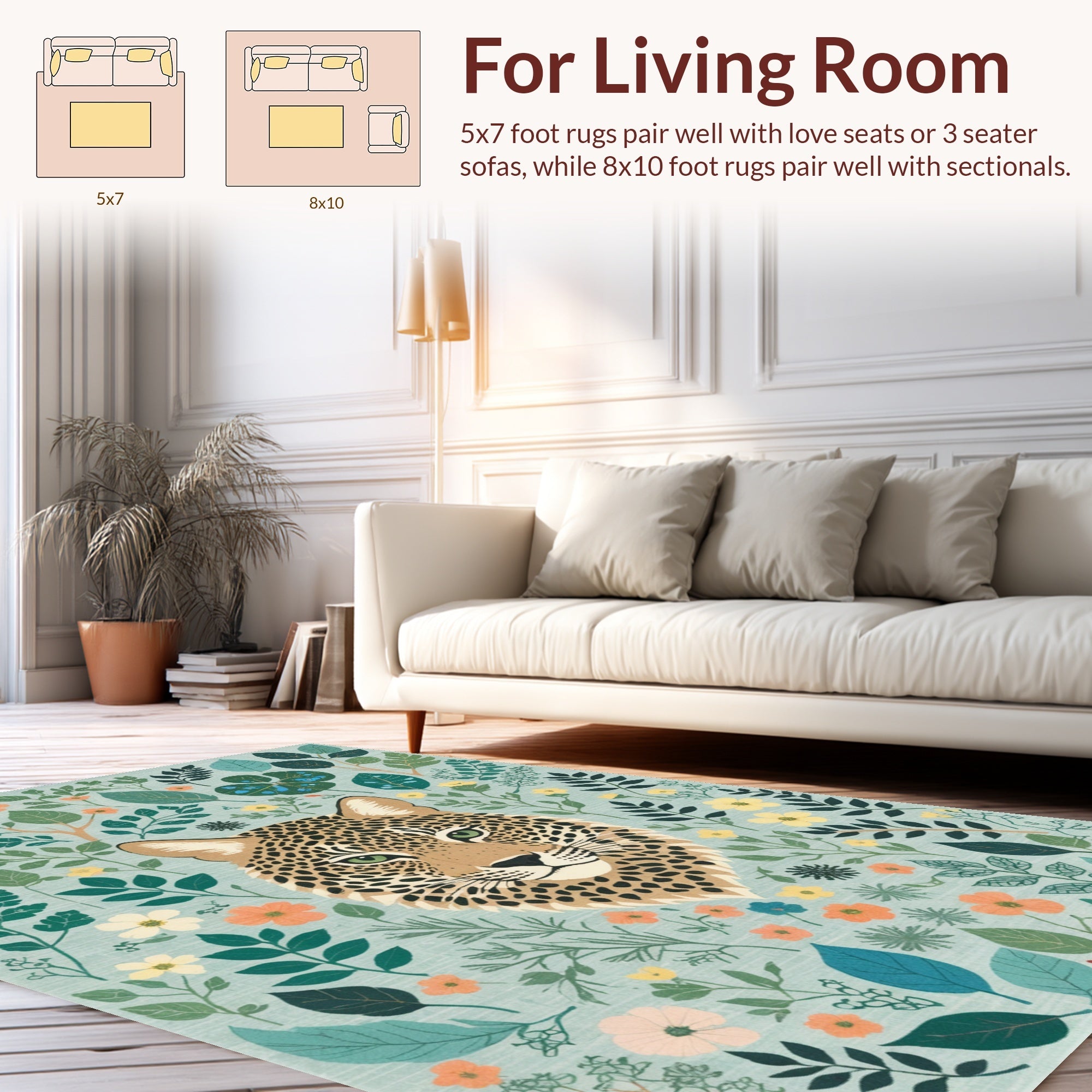 Ultra Soft Area Rug, Non Slip, Stain Resistant, Washable Area Rugs for Living Room, Bedroom, Modern Colorful Jungle Animal Play Rug(Gray) - ODIKA