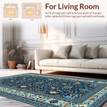Ultra Soft Area Rug, Non Slip, Stain Resistant, Washable Area Rugs for Living Room, Bedroom, Vintage Boho Oriental Jungle(Blue) - ODIKA