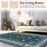 Ultra Soft Area Rug, Non Slip, Stain Resistant, Washable Area Rugs for Living Room, Bedroom, Vintage Boho Oriental Jungle(Blue) - ODIKA