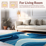 Coastal Tide Nautical Area Rug Ocean Wave Design Carpet(Blue)