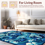 Sea Turtle Swirls Navy Runner Rug(Blue)