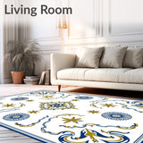 Winter Bloom Floral Medallion Interlocking Classic Design(Blue)