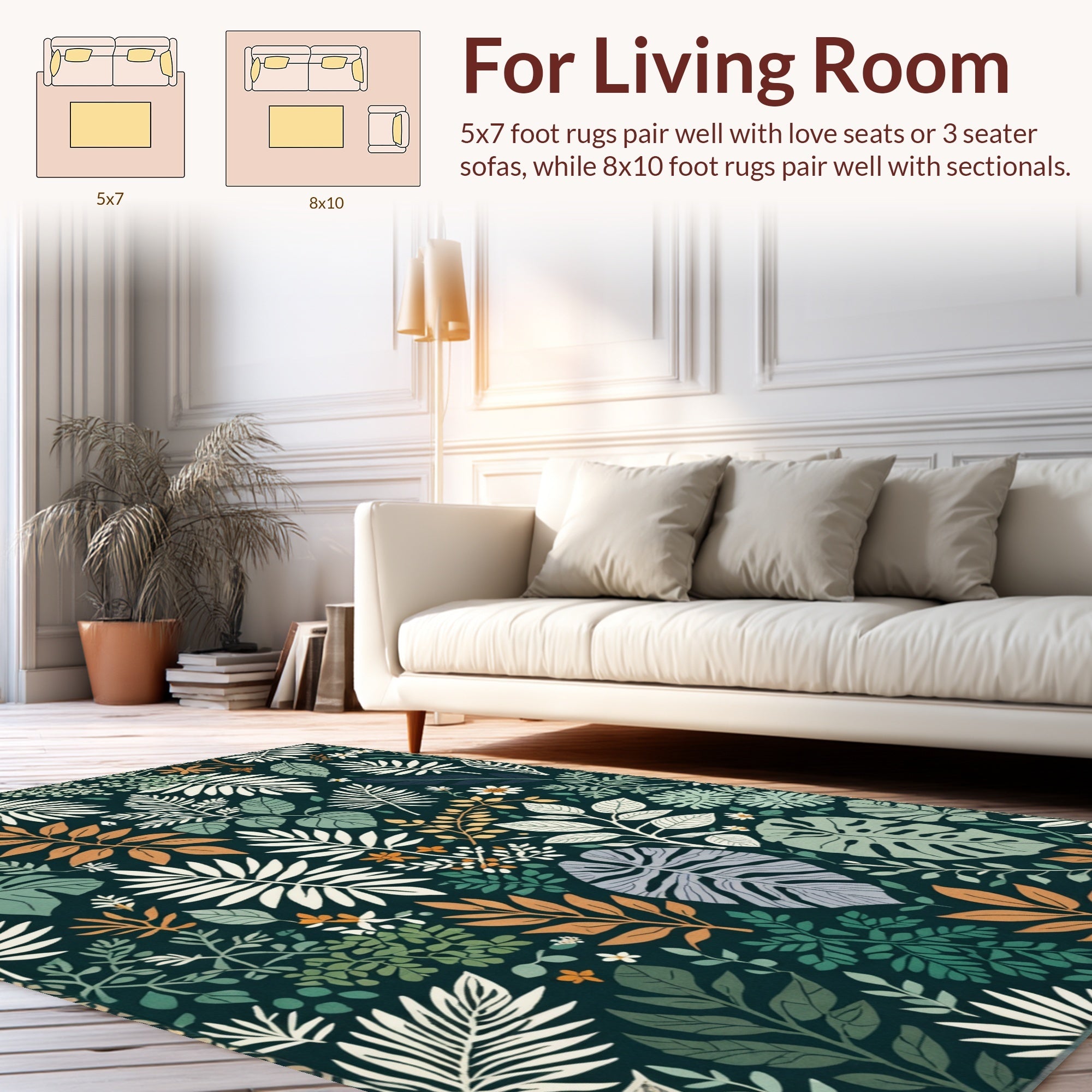 Ultra Soft Area Rug, Non Slip, Stain Resistant, Washable Area Rugs for Living Room, Bedroom, Jungle Print Nursery(Green) - ODIKA