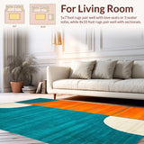 Abstract Geometric Design Area Rug in Teal and Burnt Orange(Blue)