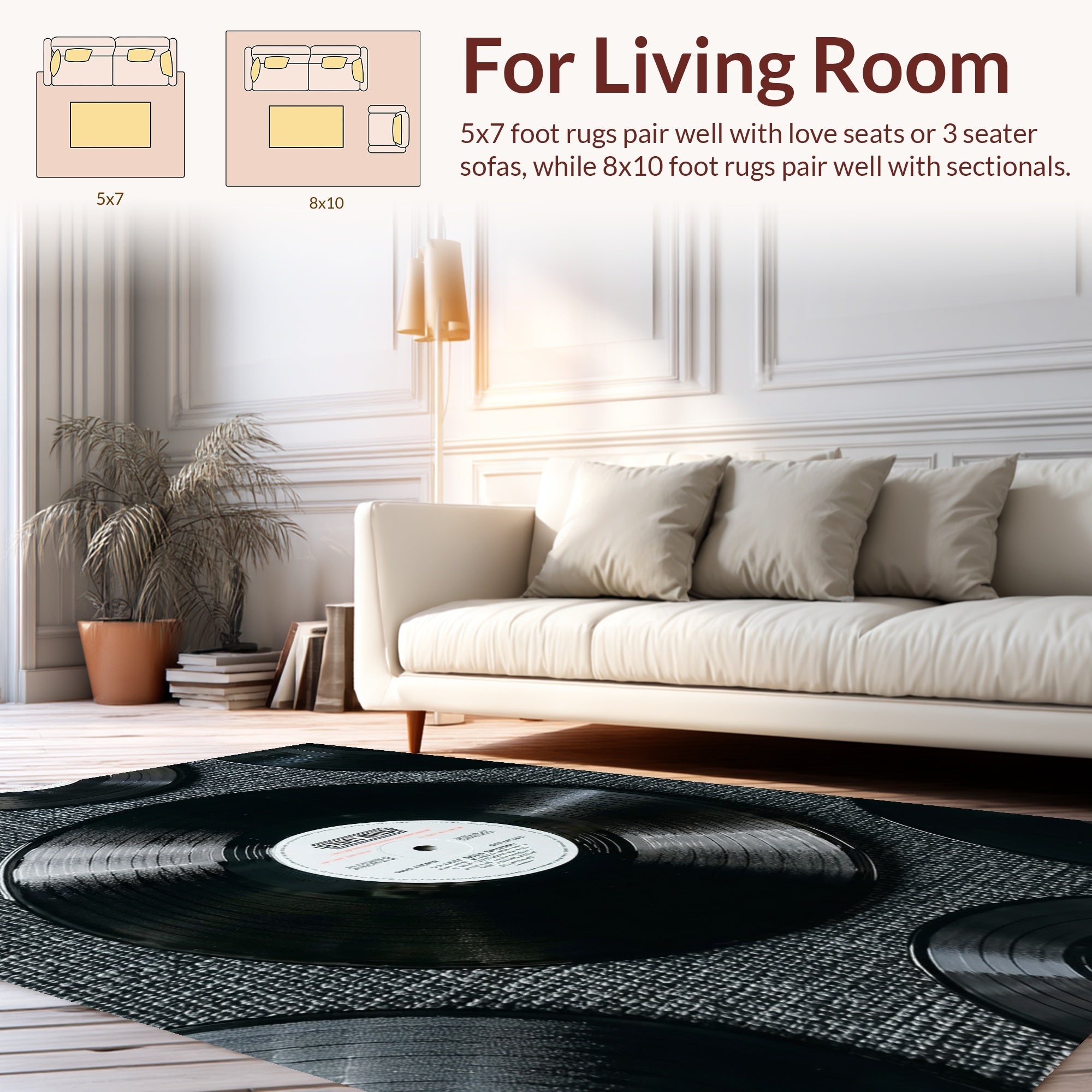 Ultra Soft Area Rug, Non Slip, Stain Resistant, Washable Area Rugs for Living Room, Bedroom, Retro Vinyl Record Non-Slip Area Rug(Black) - ODIKA