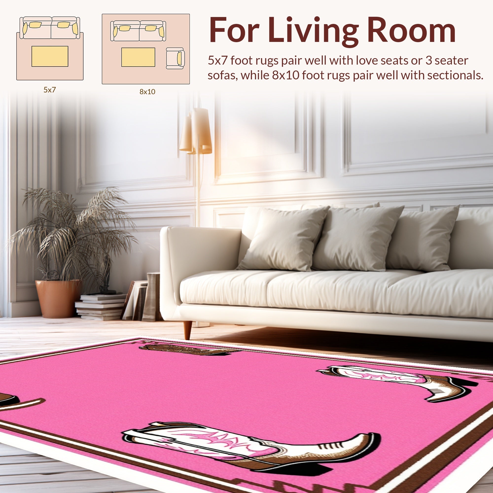 Ultra Soft Area Rug, Non Slip, Stain Resistant, Washable Area Rugs for Living Room, Bedroom, Cowgirl Boots Western(Pink) - ODIKA