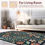 Ultra Soft Area Rug, Non Slip, Stain Resistant, Washable Area Rugs for Living Room, Bedroom, Boho Botanical Non-Slip Dining Room(Black) - ODIKA