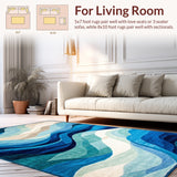 Ocean Breeze Area Rug with Fluid Wave Design and Deep Blue Accents(Blue)