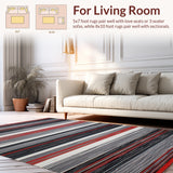 Modern Area Rug with Vibrant Striped Pattern in Grey Red and Black Hues(Gray)