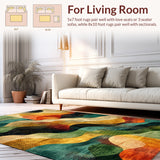 Abstract Colorful Rug Gold Black Green Orange Wave Pattern Runner(Brown)