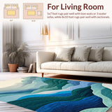 Abstract Ombre Wave Area Rug Multicolour Gradient Washable Carpet(Blue)