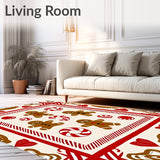 Holiday Motif Featuring Gingerbread Figures and Stripes(Red)
