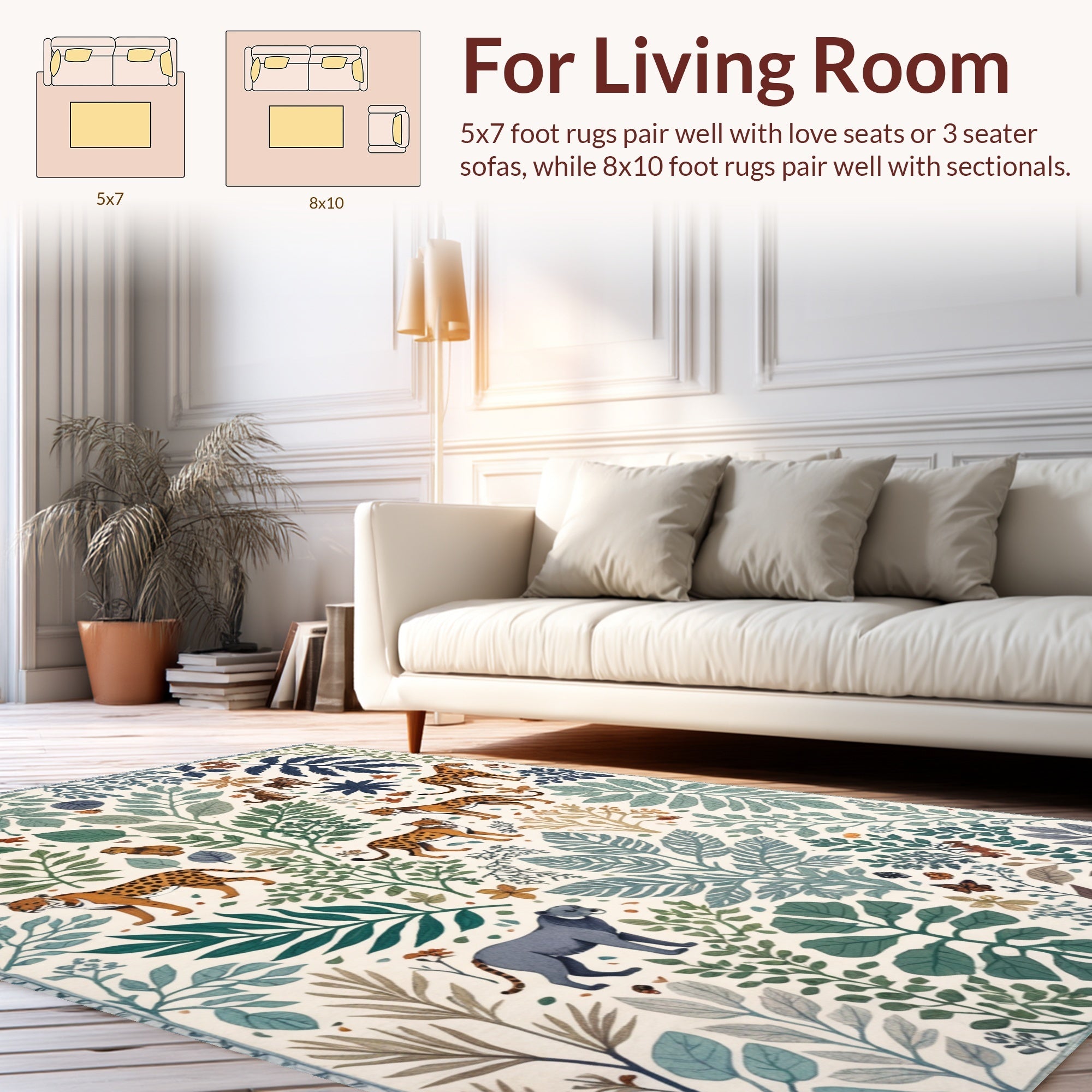 Ultra Soft Area Rug, Non Slip, Stain Resistant, Washable Area Rugs for Living Room, Bedroom, Soft Modern Jungle Print Nursery Rug(Ivory) - ODIKA