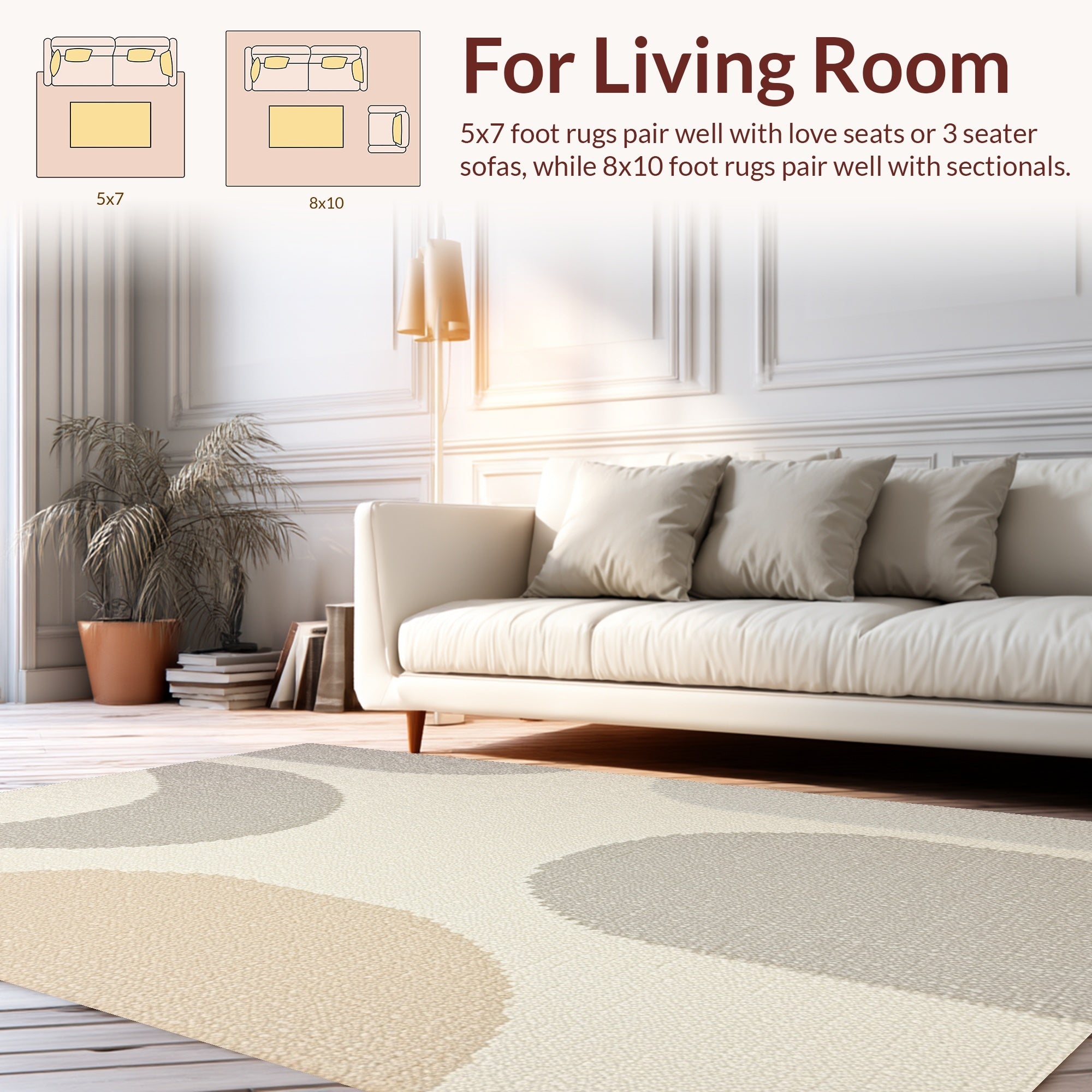 Ultra Soft Area Rug, Non Slip, Stain Resistant, Washable Area Rugs for Living Room, Bedroom, Modern Ivory Handmade Wool Living Room(Beige) - ODIKA