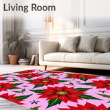 Poinsettia Bloom Area with Holiday Flower Motifs(Pink)