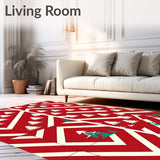 Modern Interlocking Chevron with Subtle Holiday Pine Silhouettes(Red)