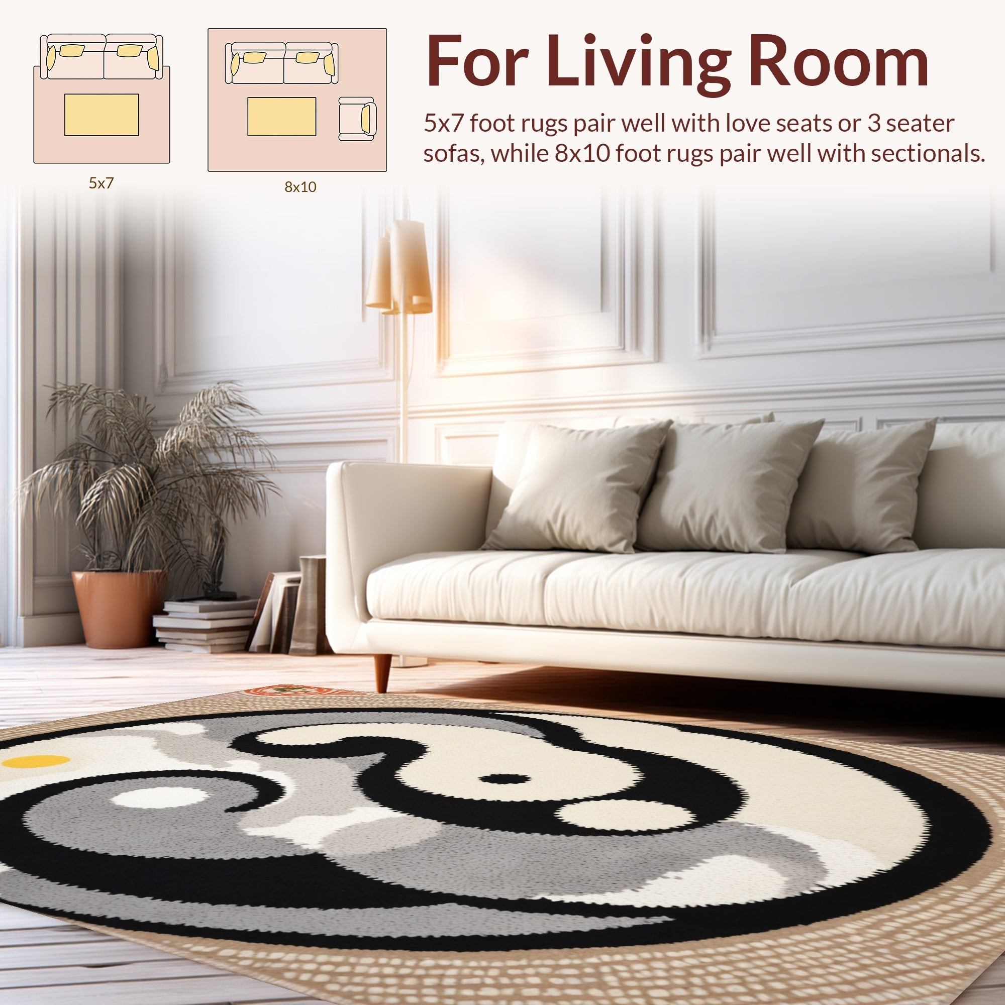 Ultra Soft Area Rug, Non Slip, Stain Resistant, Washable Area Rugs for Living Room, Bedroom, yin yang happy face(Gray) - ODIKA