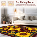 Sunburst Floral Medallion Burgundy Garden Area Rug Waterproof Patio Deck(Yellow)