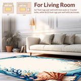Ocean Breeze Decorative Rug with Seashell Pattern for Beach Inspired Decor(Blue)