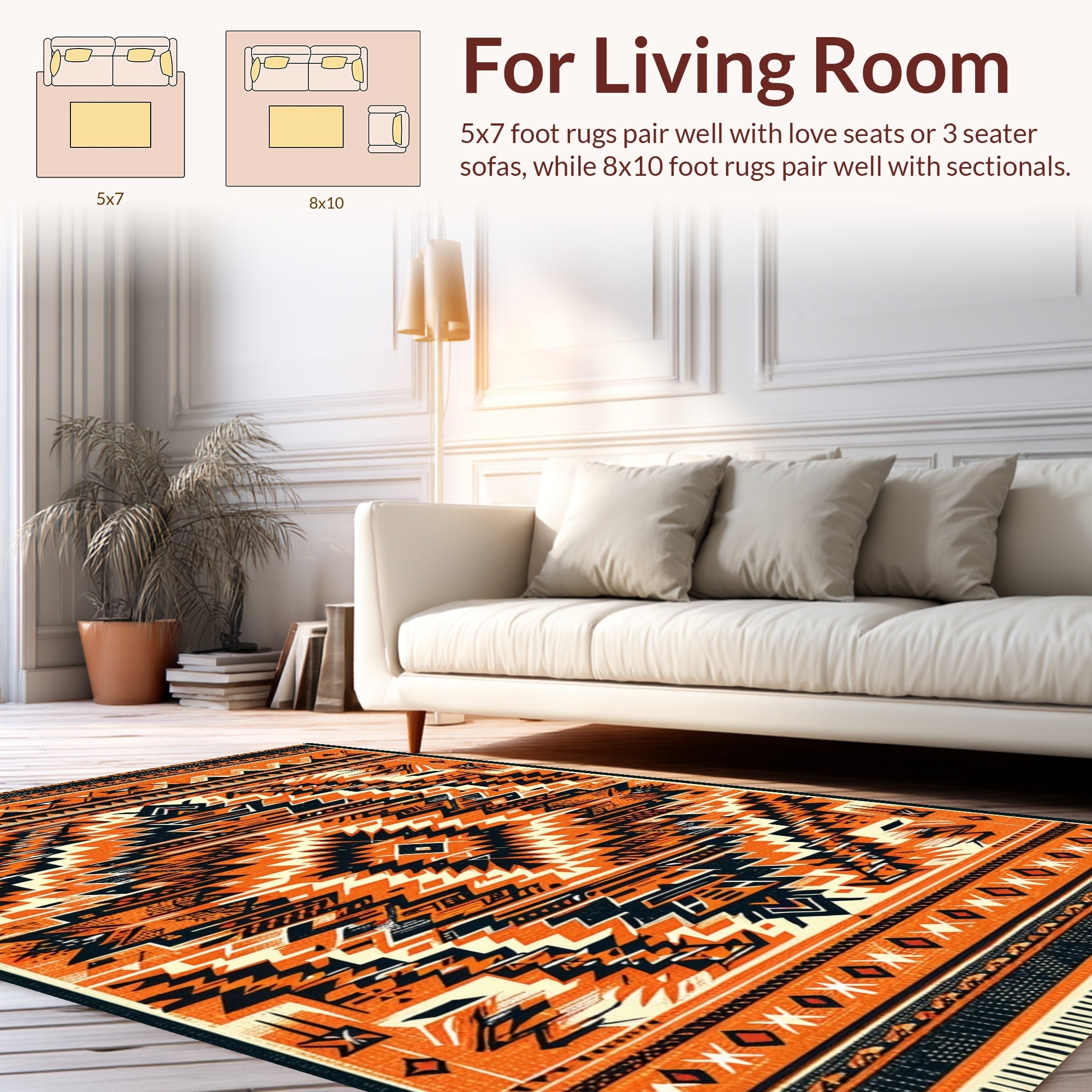 Ultra Soft Area Rug, Non Slip, Stain Resistant, Washable Area Rugs for Living Room, Bedroom, Boho Geometric Stain Resistant Living Room(Orange) - ODIKA