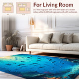 Optical Illusion Shark Vortex Area Rug Dramatic Ocean Depth Effect(Blue)