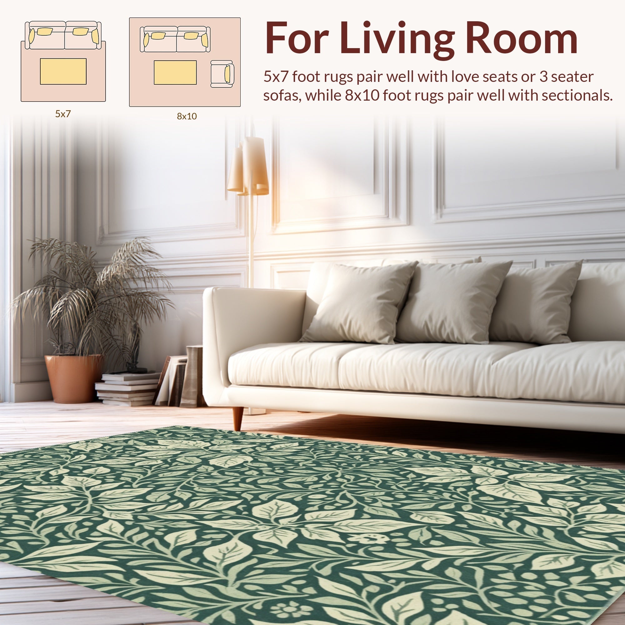 Ultra Soft Area Rug, Non Slip, Stain Resistant, Washable Area Rugs for Living Room, Bedroom, Vintage Woodcut Print(Green) - ODIKA