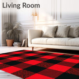 Vintage Plaid Floor with Rustic Cabin Style Motifs(Red)