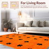 Halloween Cat Paw Print Bath Mat Adorable Area(Orange)