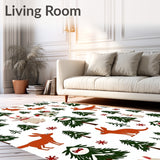 Snowy Pine Forest with Woodland Creatures Holiday Accent(Green)