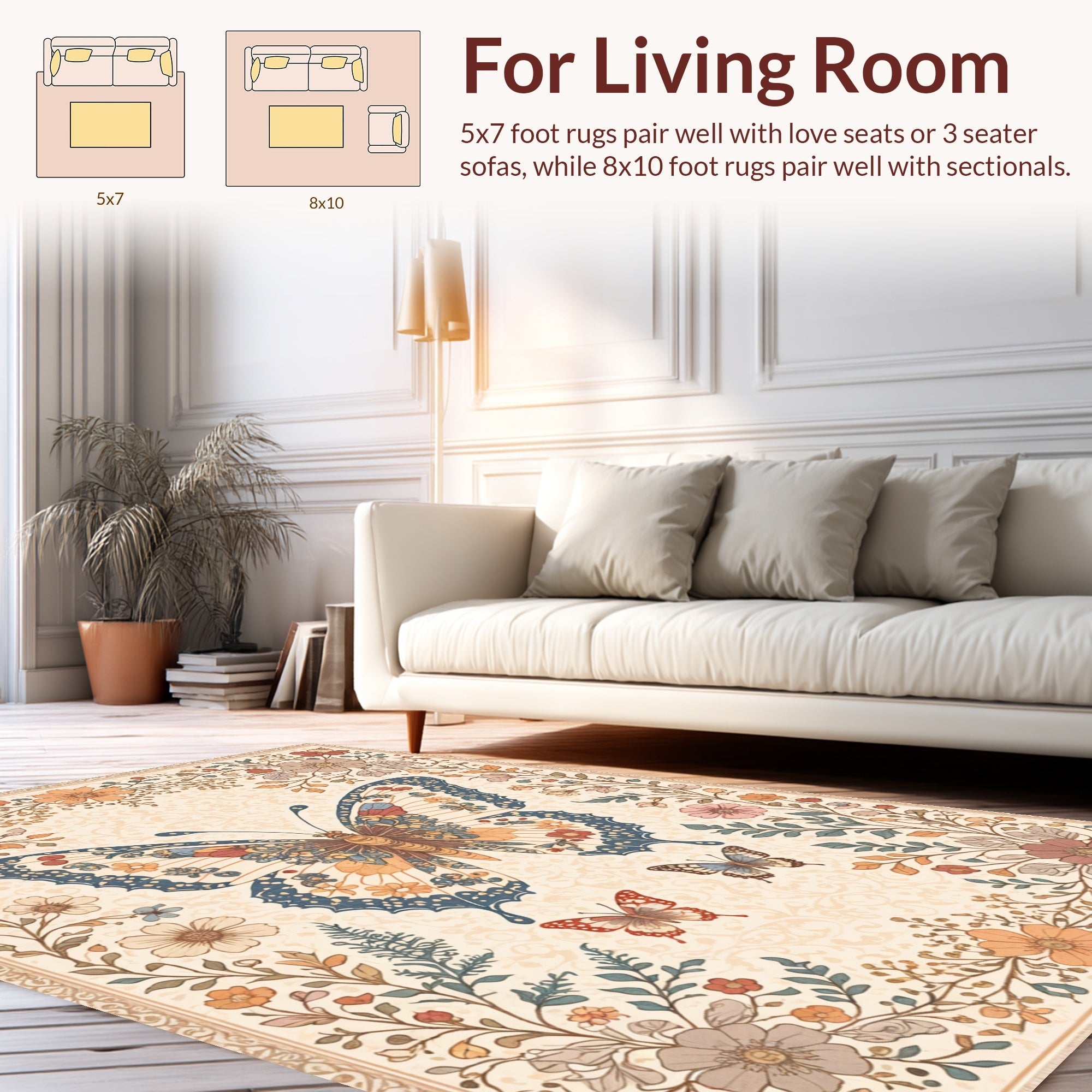 Ultra Soft Area Rug, Non Slip, Stain Resistant, Washable Area Rugs for Living Room, Bedroom, Soft Modern Butterfly Nursery Rug(Beige) - ODIKA