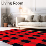 Gingham Style Floor Covering with Traditional Checkerboard Motif(Red)