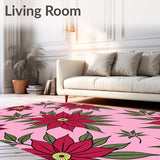 Poinsettia Bloom Motif Christmas Themed Area Floor Covering(Pink)