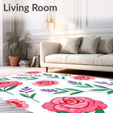 Botanical Garden Flower Design Low Pile with Anti Slip Base(Pink)