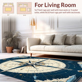 Nautical Compass Rose Half Round Area Rug Coastal Decor(Blue)