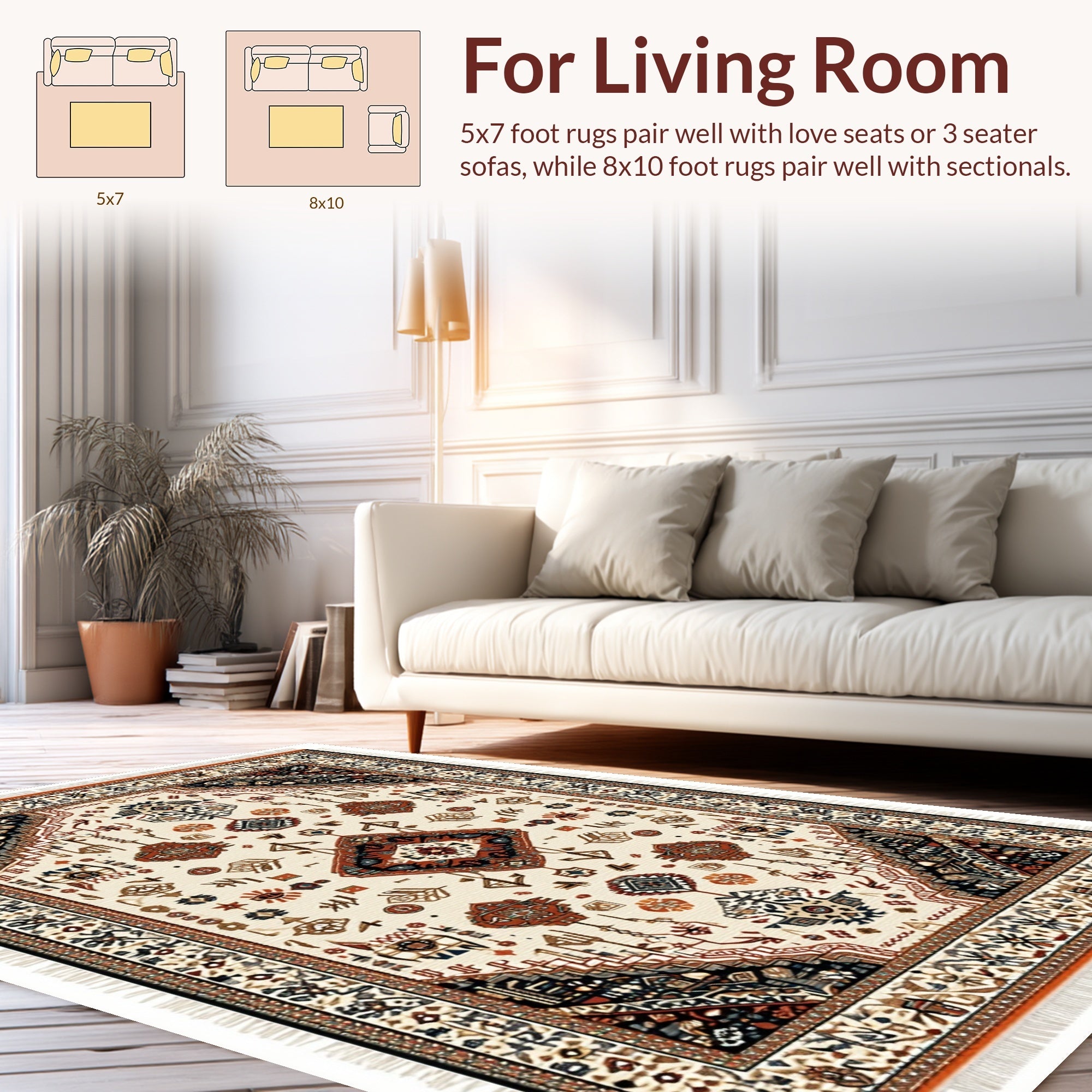 Ultra Soft Area Rug, Non Slip, Stain Resistant, Washable Area Rugs for Living Room, Bedroom, Boho Non-Shedding Living Room Rug(White) - ODIKA